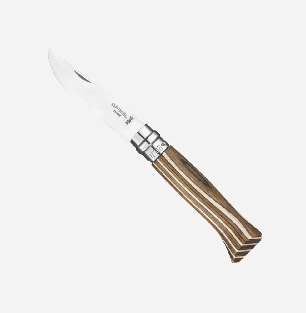 sgyvaem-noj-folding-knife-opinel-nomer-8-stainless-steel-neryjdaema-stomana-dryjka-ot-breza-laminirana-kafqva-browm