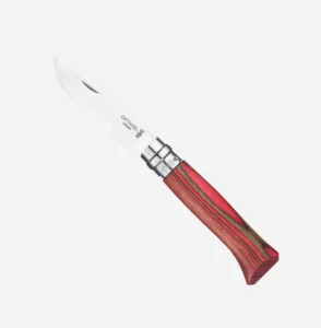 sgyvaem-noj-folding-knife-opinel-nomer-8-stainless-steel-neryjdaema-stomana-dryjka-ot-breza-laminirana-chervena-red-made-in-france