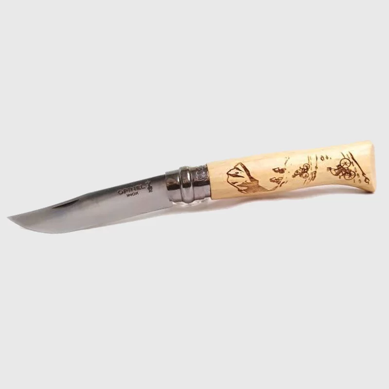 sgyvaem-noj-folding-knife-opinel-nomer-8-engraved-cyclist-stomana-12c27-dryjka-buk-made-in-frence